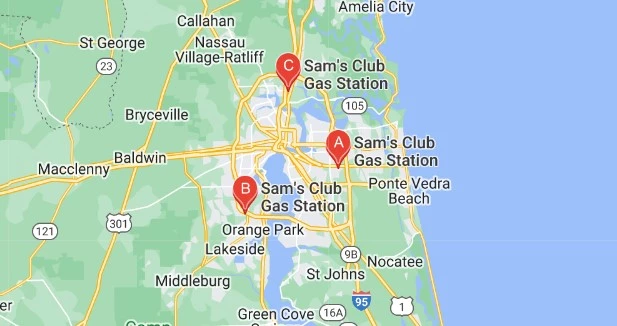 sams gas price jacksonville, fl Map